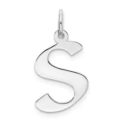 Sterling Silver Medium Artisian Block Initial S Charm Jewerly 21mm x 13mm
