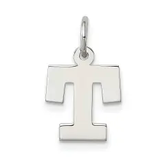 Sterling Silver Small Block Initial Letter T Charm Jewerly 16mm x 10mm