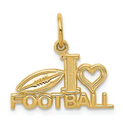 10K Gold I Love Football Charm Heart Sports Pendant Jewerly 20mm x 21mm