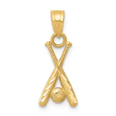10K Gold Baseball Bats Charm Pendant Jewelry 20mm x 9mm