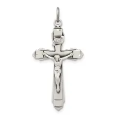 Sterling Silver INRI Crucifix Charm Jewelry Pendant 34mm x 11mm
