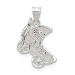 Sterling Silver #1 Baby Carriage Charm Pendant Jewelry 20mm x 13mm