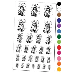 Raccoon in Raincoat Walking in the Rain Temporary Tattoo Water Resistant Fake Body Art Set Collection Black