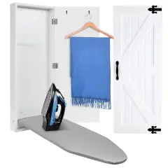 Ivation Foldable Ironing Board Cabinet Wall-Mount with Farmhouse Door