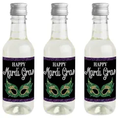 Big Dot of Happiness Mardi Gras - Mini Wine and Champagne Bottle Label Stickers - Masquerade Party Favor Gift for Women and Men - Set of 16