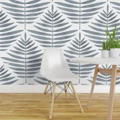 Pre-Pasted Wallpaper 2FT Wide Blue Palm Leaf Diamond Minimalist Tropical Custom Pre-pasted Wallpaper by Spoonflower