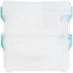 John Bead Joy Filled Storage Stackable Containers 2/Pkg-Clear/Turquoise 5.5"X4"X2"