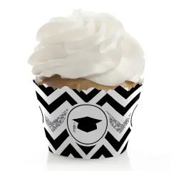 Big Dot of Happiness Silver Graduation Party Decorations - Party Cupcake Wrappers - Set of 12