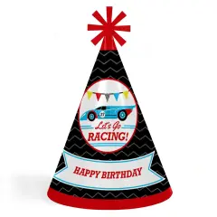 Big Dot of Happiness Let's Go Racing - Racecar - Cone Race Car Happy Birthday Party Hats for Kids and Adults - Set of 8 (Standard Size)