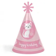 Big Dot of Happiness Purr-fect Kitty Cat - Cone Happy Birthday Party Hats for Kids and Adults - Set of 8 (Standard Size)