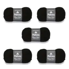 Patons Classic Wool Black Yarn - 5 Pack of 3.5oz/100g - Wool - 5 Bulky - 120 Yards - Knitting/Crochet