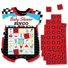 Big Dot of Happiness Let's Go Racing - Racecar - Picture Bingo Cards and Markers - Race Car Baby Shower Shaped Bingo Game - Set of 18