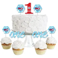 Big Dot of Happiness 1st Birthday Taking Flight - Airplane - Dessert Cupcake Toppers - Vintage Plane First Birthday Party Clear Treat Picks - 24 Ct