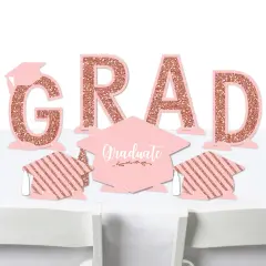 Big Dot of Happiness Rose Gold Grad - Graduation Party Centerpiece Table Decorations - Tabletop Standups - 7 Pieces