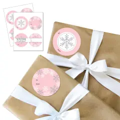 Big Dot of Happiness Pink Winter Wonderland - Round Holiday Snowflake Birthday Party and Baby Shower To and From Gift Tags - Large Stickers - Set of 8