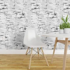 Pre-Pasted Wallpaper 2FT Wide Woodland Birch Trees White Gray Neutral Birch Textured Look Bark Aspen Custom Pre-pasted Wallpaper by Spoonflower