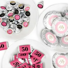 Big Dot of Happiness Chic 50th Birthday - Pink, Black and Gold - Birthday Party Candy Favor Sticker Kit - 304 Pieces