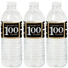 Big Dot of Happiness Adult 100th Birthday - Gold - Birthday Party Water Bottle Sticker Labels - Set of 20