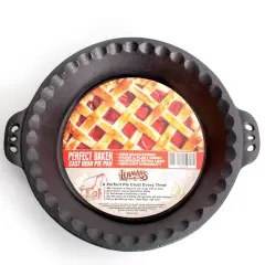 Lehman's Extra Deep Pie Pan, Pre-Seasoned Cast Iron Bakeware with Crimped Edges and Handles, 10.25 inches