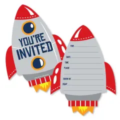 Big Dot of Happiness Blast Off to Outer Space - Shaped Fill-in Invites - Rocket Baby Shower or Birthday Party Invite Cards with Envelopes - Set of 12