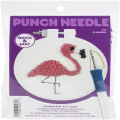 Design Works Punch Needle Kit 3.5" Round-Flamingo