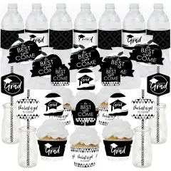 Big Dot of Happiness Black and White Grad - Best is Yet to Come - Graduation Party Favors and Cupcake Kit - Fabulous Favor Party Pack - 100 Pieces