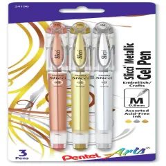 Pentel Slicci Metallic Gel Pens .8mm 3/Pkg-Gold, Silver & Bronze Inks