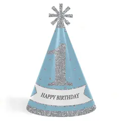 Big Dot of Happiness Onederland - Cone Winter Wonderland Happy Birthday Party Hats for Kids and Adults - Set of 8 (Standard Size)