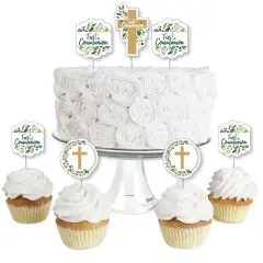 Big Dot of Happiness First Communion Elegant Cross - Dessert Cupcake Toppers - Religious Party Clear Treat Picks - Set of 24