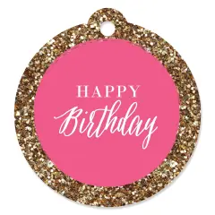 Big Dot of Happiness Chic Happy Birthday - Pink and Gold - Birthday Party Favor Gift Tags (Set of 20)