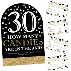 Big Dot of Happiness Adult 30th Birthday - Gold - How Many Candies Birthday Party Game - 1 Stand and 40 Cards - Candy Guessing Game