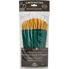 Royal & Langnickel(R) White Taklon Flat Value Pack Brush Set-12/Pkg