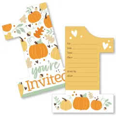 Big Dot of Happiness 1st Birthday Little Pumpkin - Shaped Fill-In Invitations - Fall First Birthday Party Invitation Cards with Envelopes - Set of 12
