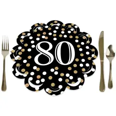 Big Dot of Happiness Adult 80th Birthday - Gold - Birthday Party Round Table Decorations - Paper Chargers - Place Setting For 12