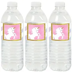 Big Dot of Happiness Rainbow Unicorn - Magical Unicorn Baby Shower or Birthday Party Water Bottle Sticker Labels - Set of 20
