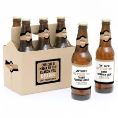 Big Dot of Happiness Coach Appreciation Gift - First Day of School or Christmas Gifts for Women and Men - 6 Beer Bottle Label Stickers and 1 Carrier