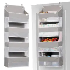 ULG Over Door Organizer with 4 Large Pockets 6 Mesh Side Pockets, 33 lbs Weight Capacity Hanging Storage Organizer with Clear Window for Baby Kids Toys, Diapers, Grey?1 Pack, 4 Layers
