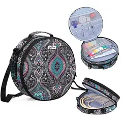 Embroidery Bag, Double-Layer Round Embroidery Project Storage Bag for Storing Embroidery Kits and Cross Stitch Kits, with Handle and Shoulder Strap, Totem, Bag Only