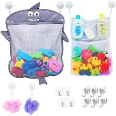 2 x Mesh Bath Toy Organizer + 6 Ultra Strong Hooks &ndash; The Perfect Bathtub Toy Holder & Bathroom or Shower Caddy &ndash; These Multi-use Net Bags Make Baby Bath Toy Storage Easy &ndash; For Kids & Toddlers