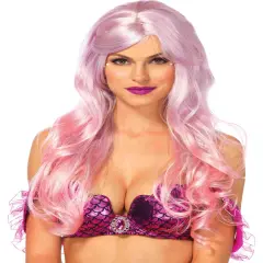 Womens Pink Long Wavy Mermaid Wig Costume Accessory