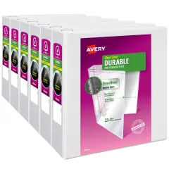 Avery Durable View 3 Ring Binder, 4"EZD Rings, 1 White Binder (09801) - 6 Pack