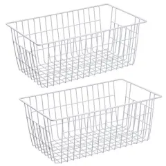 SANNO Freezer Baskets Wire Storage Baskets Closet Baskets Bin Farmhouse Organizer Storage Bins Organization Storage for Home, Office, Bathroom, Pantry -Set of 2, 15.7"