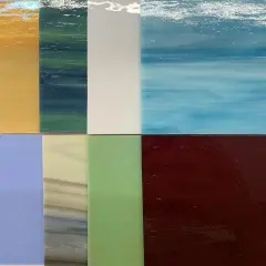 COE 96: 4" Square Mixed( deluxe assorted patterns, colors and transparencies) Fusible Glass-8 Pack