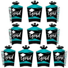 Big Dot of Happiness Teal Graduation Table Decorations - Party Fold and Flare Centerpieces - 10 Count