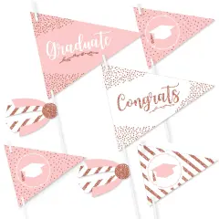 Big Dot of Happiness Rose Gold Grad - Triangle Graduation Party Photo Props - Pennant Flag Centerpieces - Set of 20