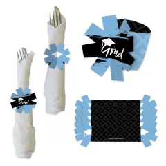 Big Dot of Happiness Light Blue Grad - Best is Yet to Come - Light Blue Graduation Party Paper Napkin Holder - Napkin Rings - Set of 24