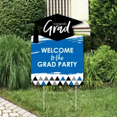 Big Dot of Happiness Blue Graduation Party Decorations - Grad Party Welcome Yard Sign