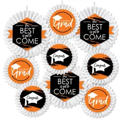 Big Dot of Happiness Orange Grad - Best is Yet to Come - HangingOrange Graduation Party Tissue Decoration Kit - Paper Fans - Set of 9