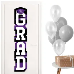 Big Dot of Happiness Purple Graduation Banner - Vertical Shaped Banner Decorations