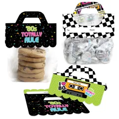 Big Dot of Happiness 80's Retro DIY Totally 1980s Party Clear Goodie Favor Bag Labels Candy Bags with Toppers Set of 24